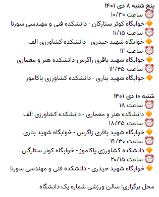 برنامه هفته اول و دوم مرحله نهایی لیگ فوتسال دانشجویان پسر دانشگاه (جام دانشجو)